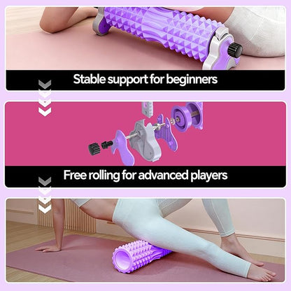 Foam Roller with Detachable Stand, 18” Deep Tissue Massage Roller, 3-Level Height Adjustable Support, Beginner-Friendly Design for Home Workout & Muscle Recovery -Purple