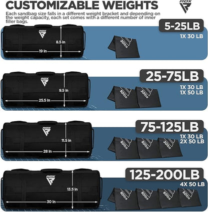RDX Sandbag for Fitness Weights Training, Unfilled Power Bags with Handles, 5-200 LBs Adjustable Weighted Slam Bag for Strength Powerlifting Running Heavy Workout Home Gym Exercise, Sold AS UNFILLED