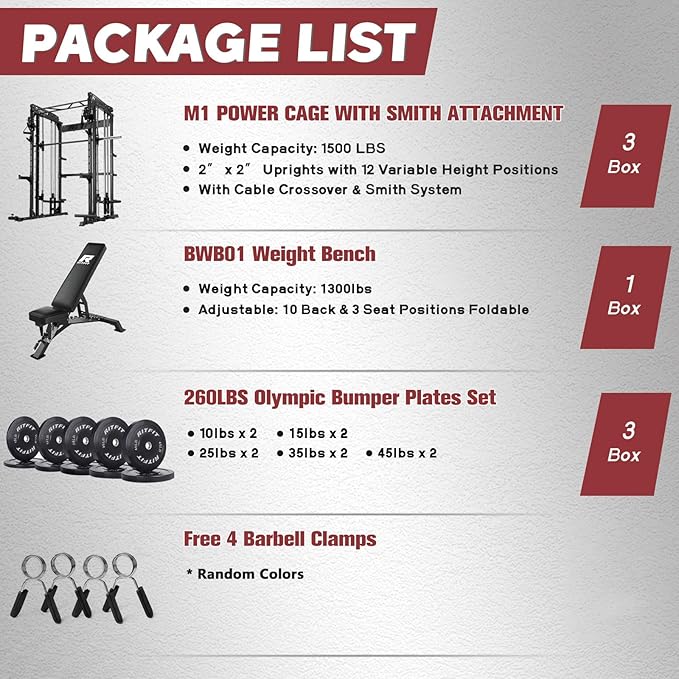 RitFit M1 Pro Smith Machine with Cable Crossover System, Multi-Function Squat Rack Power Cage for Home Gym, Power Rack and Packages