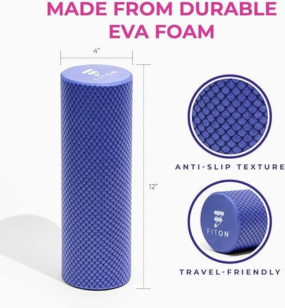 FitOn Recovery Fitness Foam Roller - High Density Travel Exercise Roller for Muscle Recovery, Massage and Deep Tissue Relief - Compact and Portable for Exercise, Travel, and Fitness - 12"x4", Purple