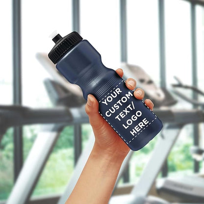 DISCOUNT PROMOS 28 oz. Custom Push Cap Plastic Water Bottles Set of 10/50/100, Personalized Bulk Pack - Perfect for Gym, Hiking, Camping, Outdoor Sports - Navy Blue