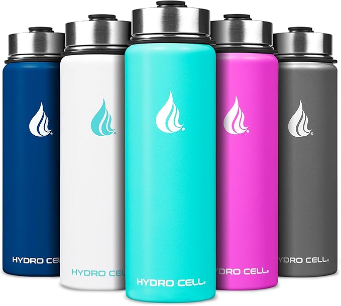 HYDRO CELL Stainless Steel Sport Water Bottle with Straw - Keeps Drinks Cold & Hot via a Leak Proof Metal Triple Insulated Vacuum Flask for All Sports and Outdoors Activities (Teal 24oz)