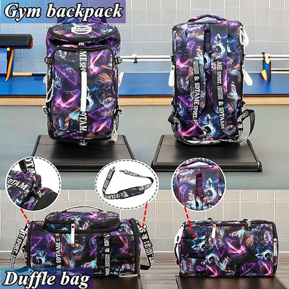 Gym Duffle Bag Backpack with Shoe Compartment,4 ways Travel Backpack for Women and Men,Multi-Functional Weekender bag with Waterproof Layer&Laptop Compartment for Fitness, Travel,Camping