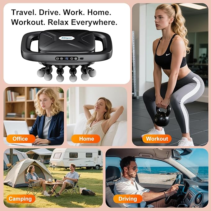 Deep Tissue Massager Gun for Back, Shoulder and Neck Pain Relief, Powerful Shoulders, Back Massager, Legs, Foot Massager & Full Body Muscle Recovery with 20 Massage Heads, 3 Modes & 30 Speed