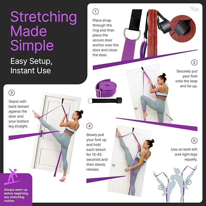 Stretching Strap with Door Anchor & Resistance Band – Leg Stretcher for Improving Flexibility & Splits – Ideal for Ballet, Dance, Cheer, Yoga & Gymnastics – Home Training Equipment for All Levels