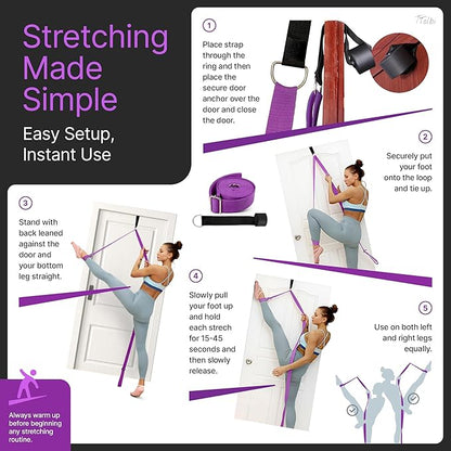 Stretching Strap with Door Anchor & Resistance Band – Leg Stretcher for Improving Flexibility & Splits – Ideal for Ballet, Dance, Cheer, Yoga & Gymnastics – Home Training Equipment for All Levels