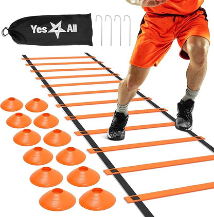 Yes4All Agility Ladder – Adjustable Speed & Agility Training Equipment for All Ages – Durable, Portable, Multiple Combo Sets Available