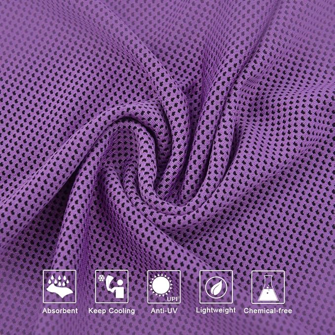 Sports Towel for Instant Cooling Relief Microfiber Towels for Golf Workout Swimming Gym Yoga Travel Camping Fitness 40"x12" Sweat Towel (Purple 2 Pack)