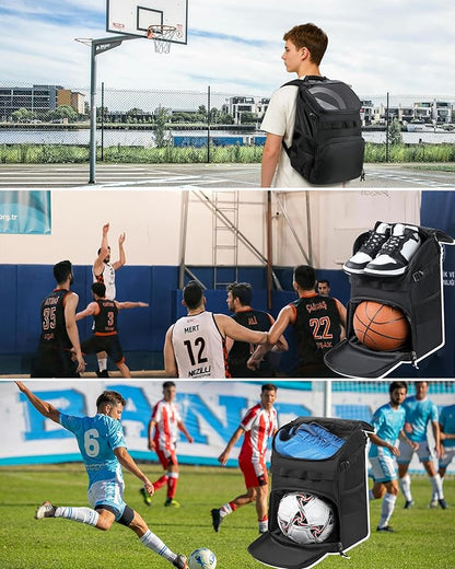 TRAILKICKER Basketball Bag Backpack with Ball Holder Multi-Sport Backpack for Soccer Volleyball Football Baseball Helmet
