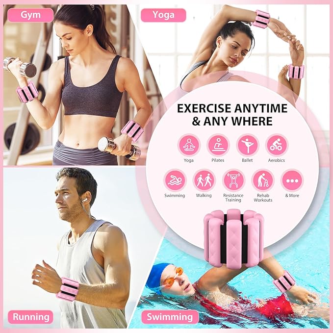 Pilates Wrist and Ankle Weights for Women - Adjustable Weighted Bangles for Men, 2 lbs Weighted Arm Bands Foot Leg Weights for Walking, Yoga, Training, Exercise, Running, Set of 2 (1LB Each)