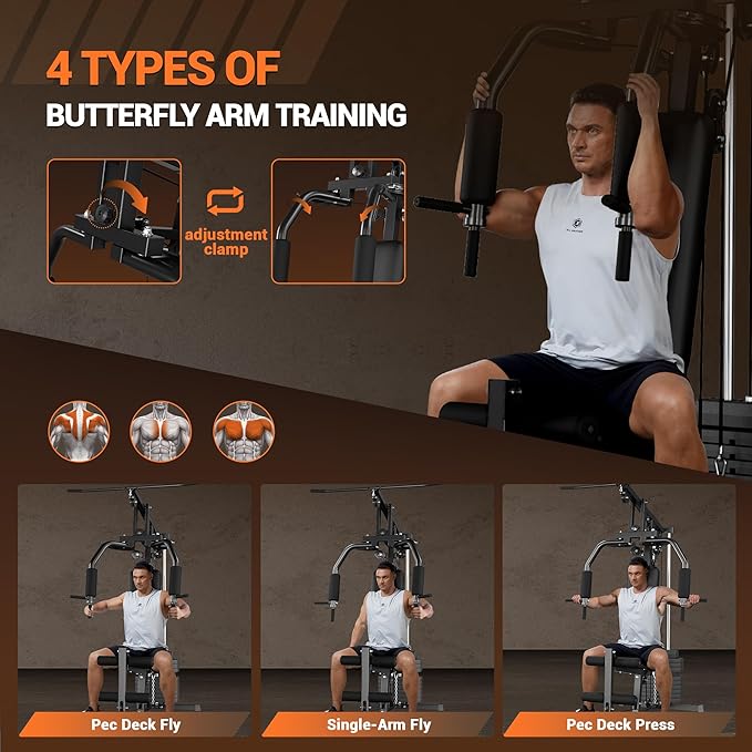 Home Gym Equipment, Multifunctional Workout Station with 100LBS Weight Stack, Home Gym Machine for Full Body Traning with LAT Pulldown System