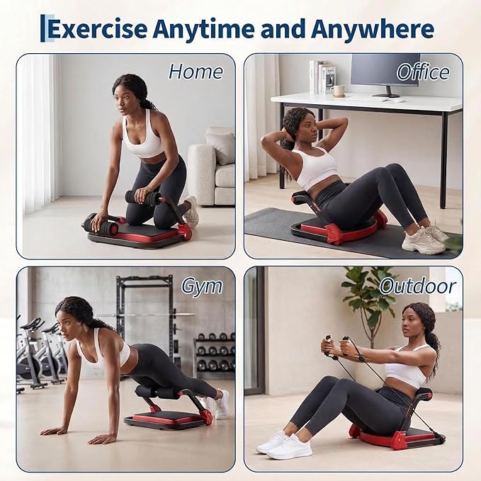 Ab Trainer Machine, Ab Workout Equipment with 4 Adjustable Resistance, Portable Adjustable Sit Up Machine, 264 LBS Weight Capacity for Home/Office