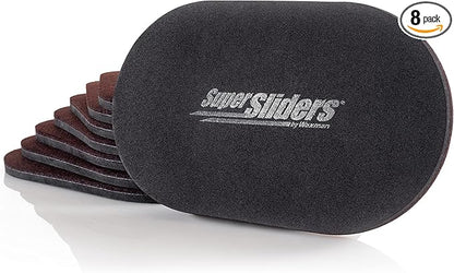 Super Sliders 5-3/4" x 9-1/2" XL Oval Reusable Felt Furniture Sliders for Hard Surfaces, Anti-Slip Protective Furniture Moving Pads for Beds, Sofas, Dressers, Set of 8, Brown