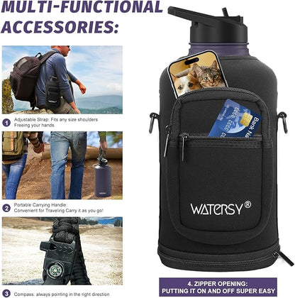 87oz Insulated Water Bottle (Cold for 48 Hrs),BPA Free&Leak Proof,1.5 Gallon Stainless Steel Water Flask,Water Jug with Straw Spout Lids for Gym,Hiking,Camping,Purple