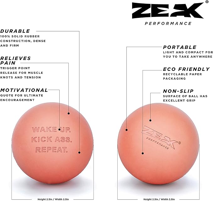 2 ZEAK Lacrosse Massage Balls for Myofascial Release, Trigger Point Therapy, Muscle Pain and Tension, Yoga, Aid Therapeutic Recovery, Fascia Release, Deep Tissue-Solid Rubber Ball Construction (Blush)