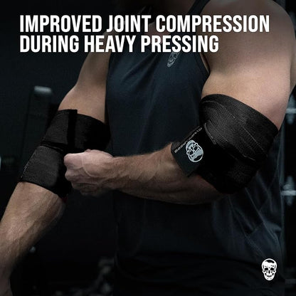 Gymreapers Weightlifting Elbow Wraps (1 Pair) - Flexible 40'' Elbow Compression Strap & Joint Support Brace - for Bench Press, Powerlifting, and Pressing