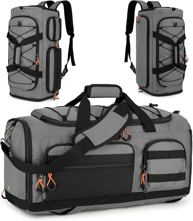 Searock 45L Gym Bag for Men, 3-In-1 Duffle Bag Backpack for Travel, Sports Duffel Bags for Gym Workout, Weekender Overnight Bag with Shoe Compartment, Wet Pocket, Dark Gray