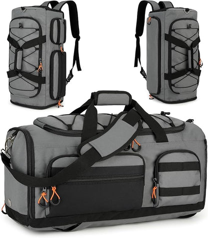 Searock 45L Gym Bag for Men, 3-In-1 Duffle Bag Backpack for Travel, Sports Duffel Bags for Gym Workout, Weekender Overnight Bag with Shoe Compartment, Wet Pocket, Dark Gray