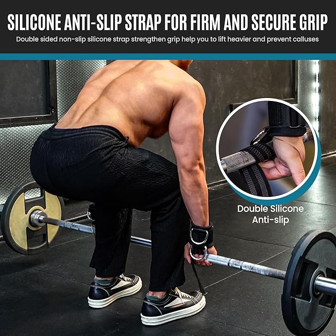 Weight Lifting Straps With D Rings, Padded Lifting Wrist Straps for Weightlifting, Non-Slip Gym Straps for Deadlift, Powerlifting, Cable Machine Workout, Lifting Strap for Gym Strength Training
