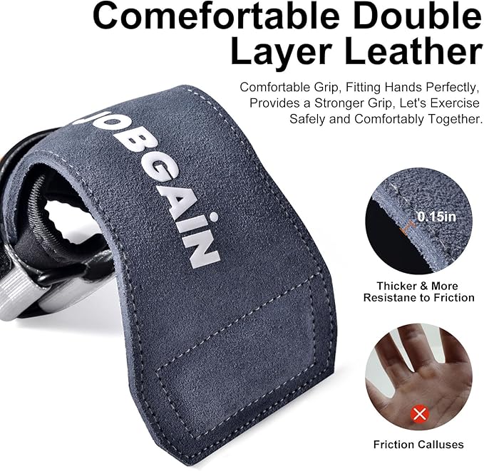 Weight Lifting Wrist Strap, Double Layer Leather Wrist Strap for Deadlift and Powerlifting, Adjustable Neoprene Padded Wrist Wraps, for Men & Women, 1 Pair