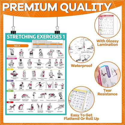 gisgfim 8PCS Workout Posters for Home Gym Dumbbells, Bodyweight, Stretching, Kettlebell Exercise Chart Full Body Fitness Workout Poster Set Muscle Engagement Chart Garage DecorGym Accessories