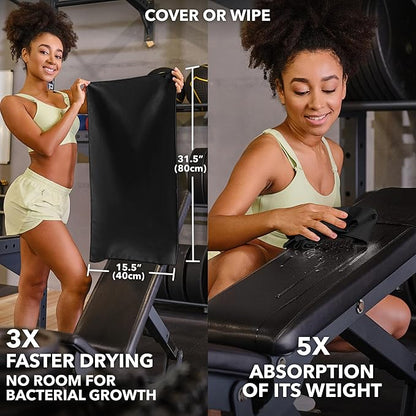 Microfiber Workout Towels - Quick Dry, Highly Absorbing, Odor-Free, for Men & Women - Gym Sweat Sports Towel for Hot Yoga, Tennis, Running, Exercise, Working Out, Camping, Set of 5 Black