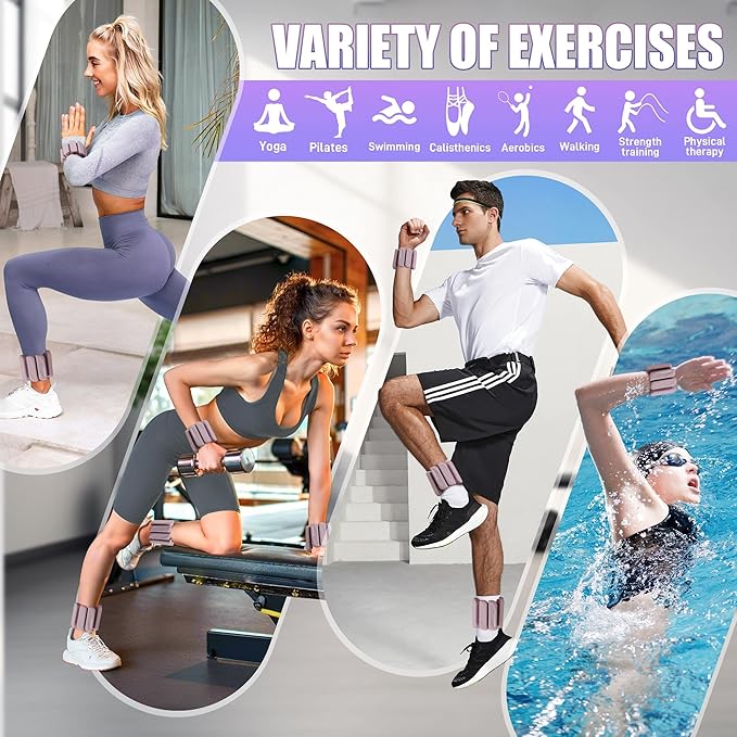 Ankle Weights Set of 2 (1 lb/2 lb Each) for Women Men Adjustable Wrist Bracelet for Home Gym Weighted Bangles Wristbands Leg Arm Weights for Walking Swimming Running Pilates Yoga Gym