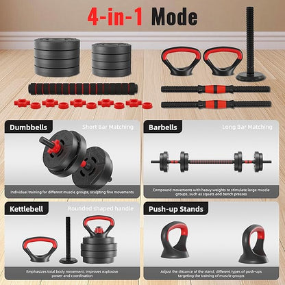 Fitvids Adjustable Dumbbell Set, 40/60LBS Free Weight Set, Multi-Functional Portable Changeable Dumbbell Barbell Kettlebell Set for Home, Multiple Style