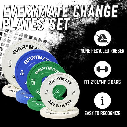 EVERYMATE Change Weight Plates 1.25LB 2.5LB 5LB Set Fractional Plate Olympic Bumper Plates for Cross Training Bumper Weight Plates Steel Insert Strength Training Weight Plates