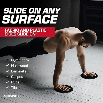 Core Sliders by Beast Gear – Double Sided Gliding Discs for Abdominal Exercises - Carpet and Hard Floors