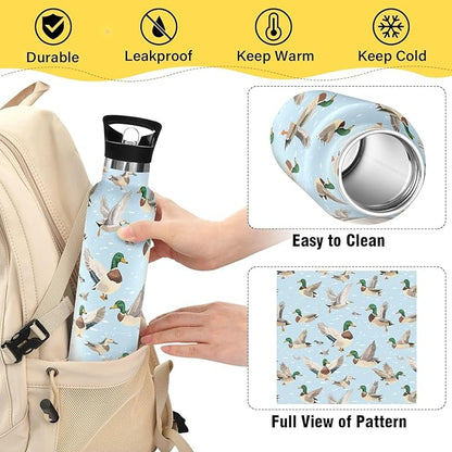 Mallard Ducks 20 Oz Water Bottle with Straw Kids Insulated Stainless Steel Sports Water Cup Metal Flask
