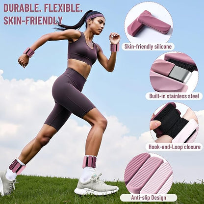 Wrist & Ankle Weights for Women and Men, 2lbs/4lbs Pairs Adjustable Silicone Weighted Bangles for Arm & Leg Workouts, Perfect for Pilates, Barre, Yoga, Walking & Home Fitness 24055