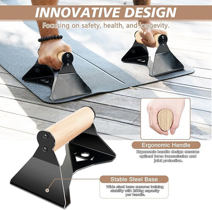 Parallettes Push Up Handles - Heavy Duty Steel Frame with Ergonomic Beech Wood Grips, Calisthenics Equipment for Strength Training, Anti-Slip Push Up Bars for Home Gym (250kg Capacity)