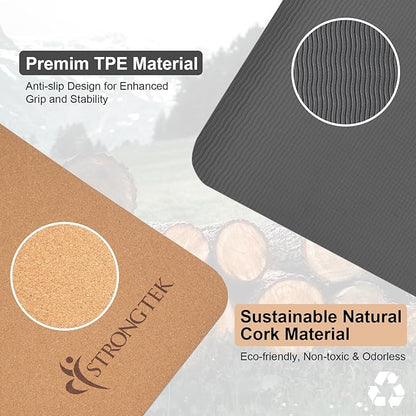 StrongTek Foam Balance Pad & Cork Yoga Mat Set – Non-Slip Stability Pad and Eco-Friendly Yoga Mat for Exercise, Pilates, Physical Therapy & Home Fitness