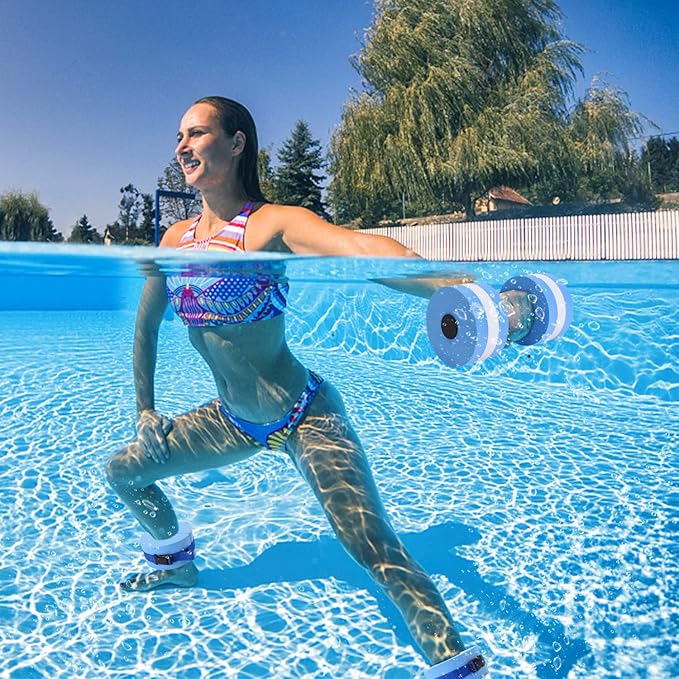 Carperipher Water Aerobics Set for Aquatic Exercise, Pool Fitness Equipment Foam Water Dumbbell Set, New Upgrade Aquatic Dumbbells and Foam Swim Aquatic Cuffs, Water Workout Fitness Tool