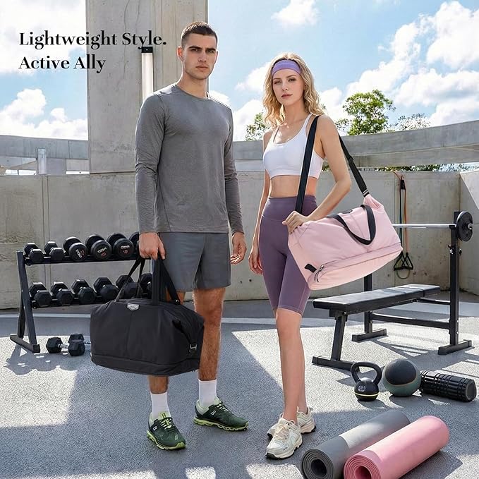 Timeet Expandable Gym Duffel Bag For Women with Yoga Mat Strap, 47L Sports Duffle Bag With Shoes Compartment&Dry Wet Pocket, Water Resistant Carry on Sports Weekend Travel Overnight Bag, Dusty Pink