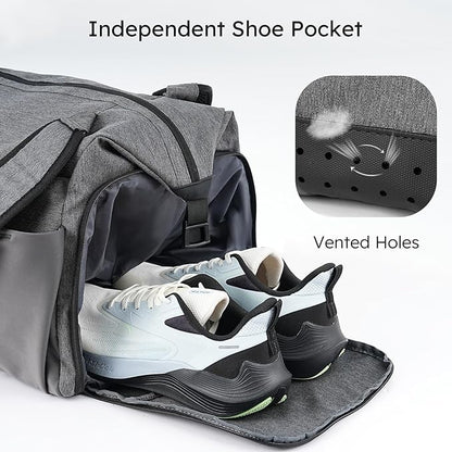 Gym Bag for Men with Shoes Compartment and Wet Pocket Convertible Duffle Bag and Gym Backpack Waterproof Sports Bags for Men with 2 Bottle Holders Multipurpose Weekender Overnight Bag - Grey