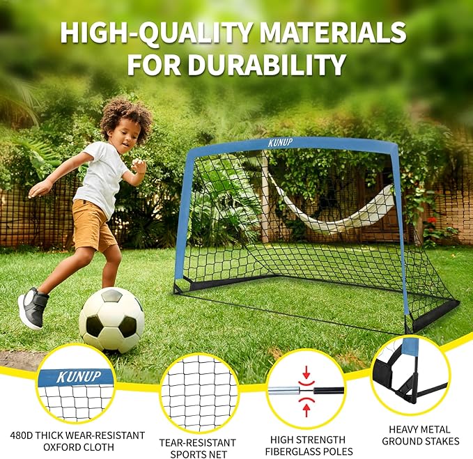 2 Set Kids Soccer Goals for Backyard with Training Equipment, Portable Foldable Practice Nets with Ball, Dice & Mat, Cones, Air Pump and Carry Bag for Toddler Youth Outdoor Sports Game
