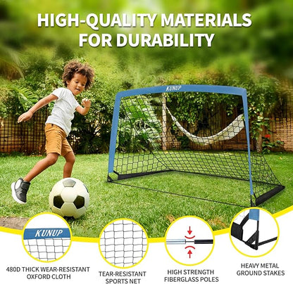 2 Set Kids Soccer Goals for Backyard with Training Equipment, Portable Foldable Practice Nets with Ball, Dice & Mat, Cones, Air Pump and Carry Bag for Toddler Youth Outdoor Sports Game