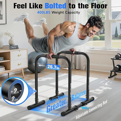 Sportsroyals Adjustable Dip Bar Station, Heavy Duty Parallette & Parallel Bars, 400LBS Stable Dip Stands for Home Gym, Calisthenics & Upper Body Workout Equipment