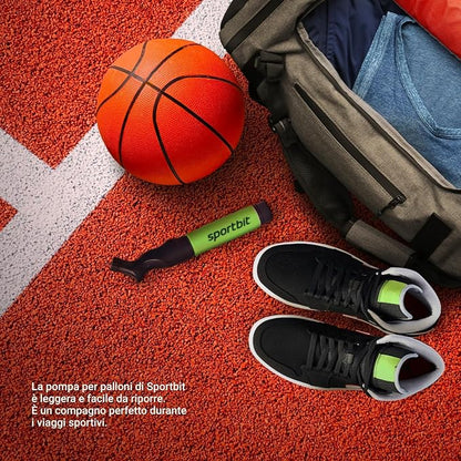 SPORTBIT Ball Pump for Sports Balls - Push & Pull Inflating System - Hand Pump for All Exercise Balls - Volleyball Pump, Basketball Inflator, Football & Soccer Ball Air Pump - Goes with 5 Needles Set