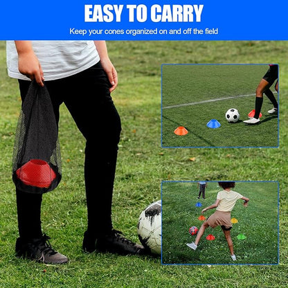 25pcs Soccer Cones for Sports Training, Mini Football Cones & Mesh Bag Flexible Agility Cones Premium Training Cones for Basketball Football Running Drills Sports Games Skating Kids