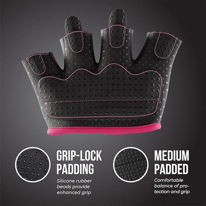Contraband Pink Label 5537 Womens Micro Weight Lifting Gloves w/Grip-Lock Silicone Padding (Pair) - Minimalist Half Gloves - Apple Watch Friendly