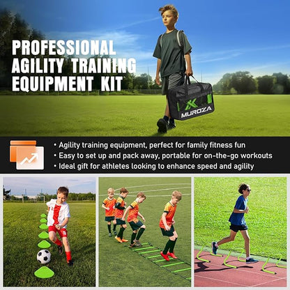 Agility Ladder, Agility Speed Training Equipment Set, 20ft Speed Ladder, 12 Soccer Cones, 4 Hurdles, Jump Rope, Running Parachute, Soccer Football Basketball Training Equipment Accessories