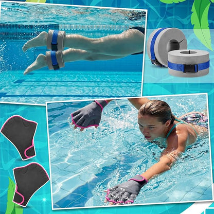 Water Aerobics Set for Aquatic Exercise 1 Pair Swimming Glove 2 Pcs Foam Swim Aquatic Cuffs Water Weights Pool Resistance Fitness Equipment for Swimming Training Workouts