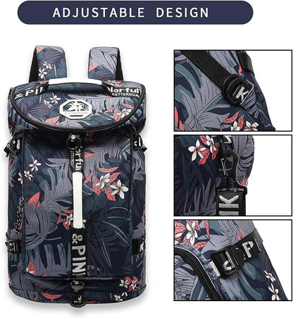Floral gym duffel bag backpack, fashion wrestling bag,with shoe compartment, 4 kinds of back method waterproof travel sports walking laptop Lightweight (A-Floral Blue)