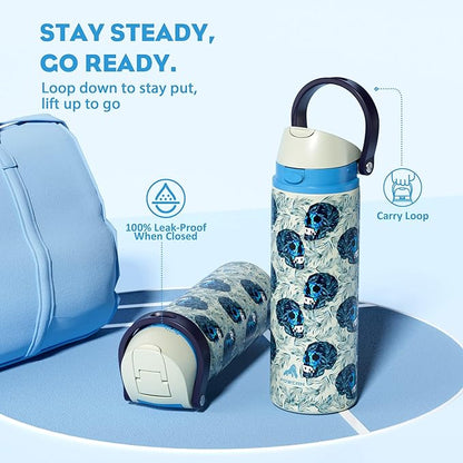 POWCAN 24 oz Insulated Skull Water Bottle: Push-Button Spout & Quick-Flip Straw, Leakproof, Car Cupholder Friendly, Insulated Flask with Straw and Handle for Fitness, Trip, Gift (Frost Revenant)