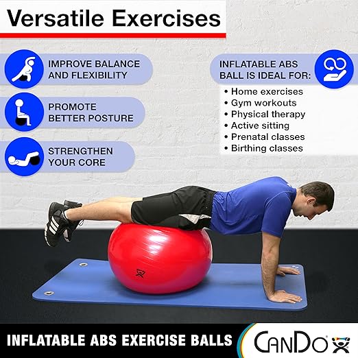 CanDo Inflatable Exercise Ball -Blue 33.5", Durable Extra Thick Non-Slip Stability Ball for Core Workouts, Yoga, Pilates, Active Seating, Physical Therapy, Pregnancy, Home Gym, Flexibility