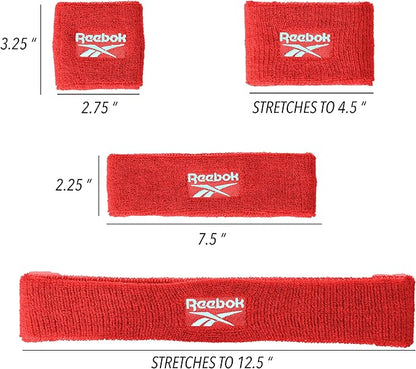 3pc Unisex Athletic Sweatband Set - 2.25in Workout Headband & 3.25in Wristbands w/Stay Dry Technology, Terry Cloth Band Moisture-Wicking Fabric | Quality Fitness Accessories for Active Comfort-Reebok