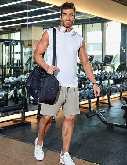 PINSPARK Men's Gym Workout Shorts - 7" Quick Dry Running Athletic Shorts with Towel Loop and Zipper Pockets